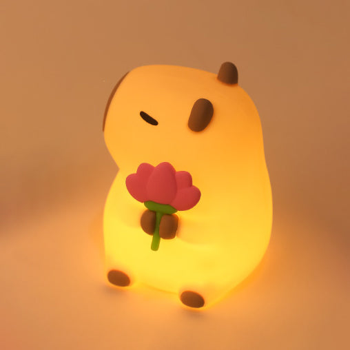 Squishy-Nachtlicht aus Silikon mit Blumen-Capybara-Motiv – perfektes Geschenk für Kinder und Mädchen