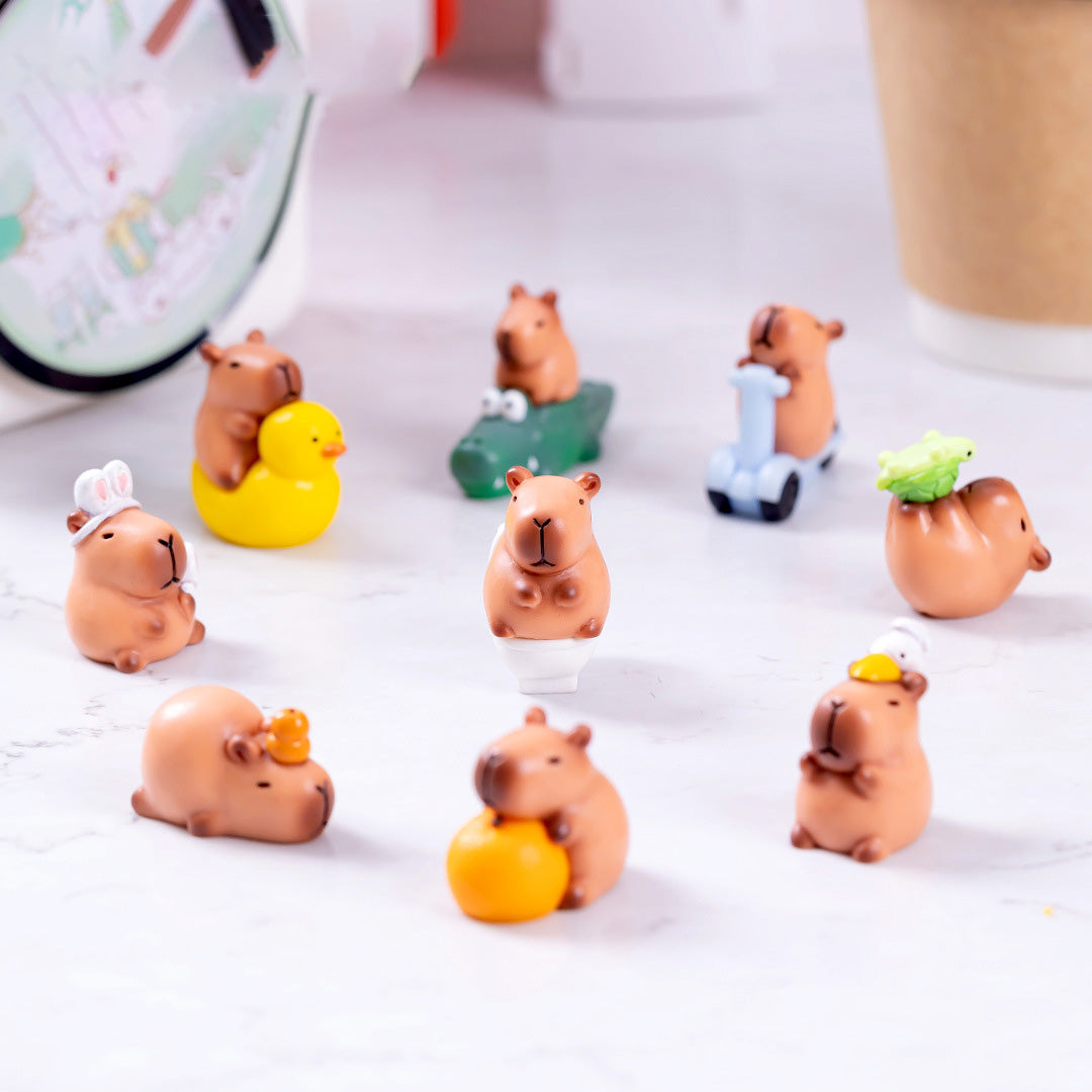 Over 5+ Pcs Miniature Capybara Figurines Cute Set Squishy Silicone Night Light DIY Desk Collection Resin