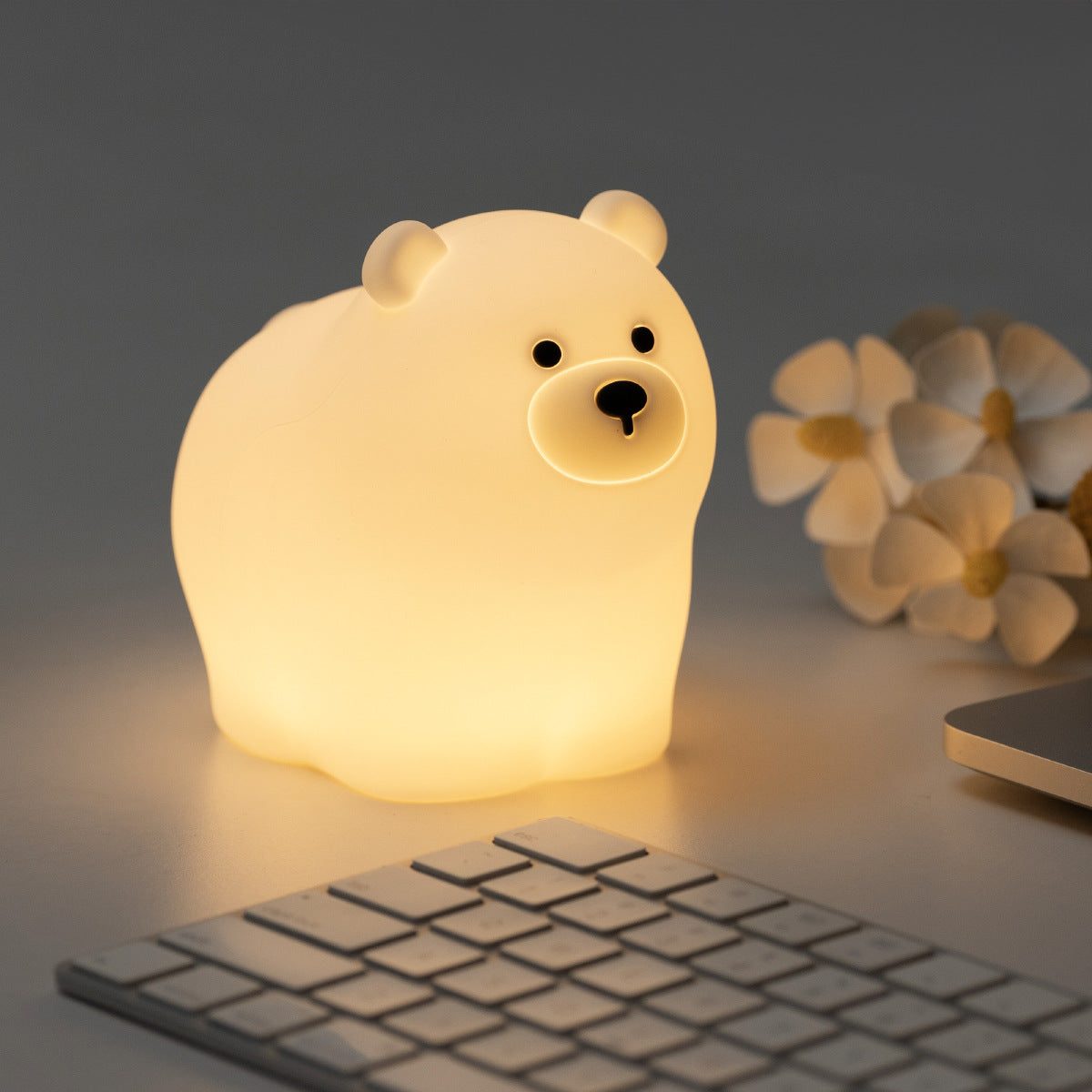 Atmender Bär, kuscheliger, matschiger Schlafbegleiter aus Silikon mit Sound, LED-Nachtlicht, perfektes Geschenk