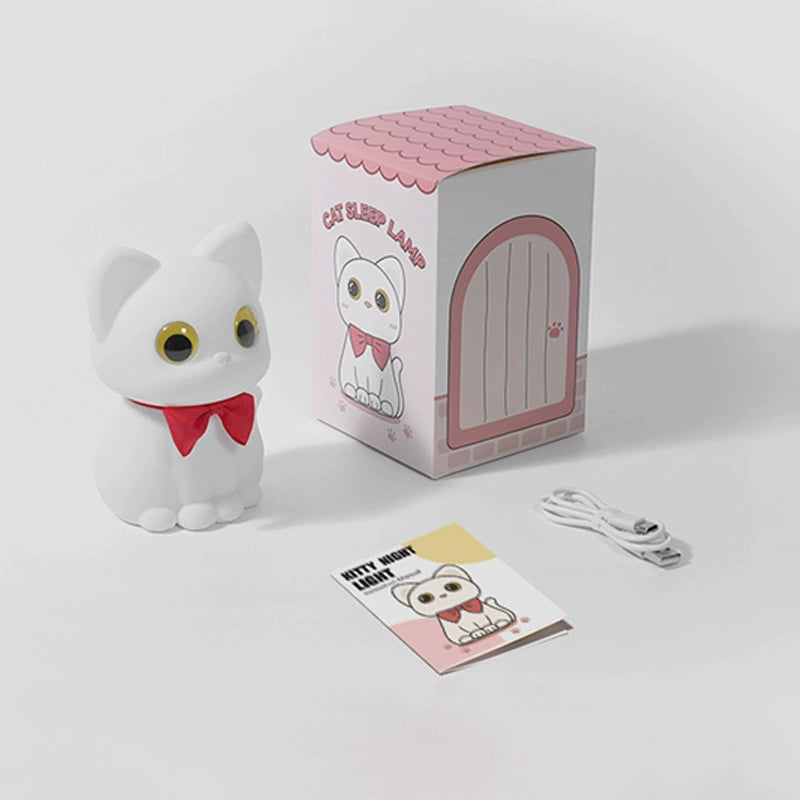 Squishy Silicone Bowtie Cat LED Night Light - Perfect Gift for Kids and Girls