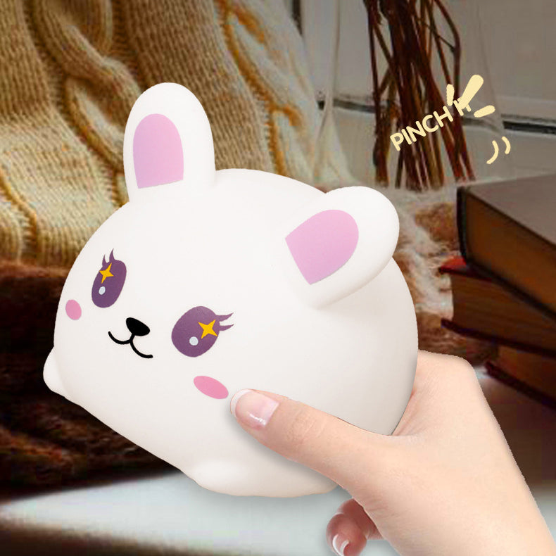 Squishy Silikon Big Face Bunny LED-Nachtlicht - perfektes Geschenk für Kinder und Mädchen 
