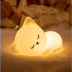 MeWaii® Squishy Silicone Sleepy Cat LED Night Light - Perfect Gift for Kids and Girls