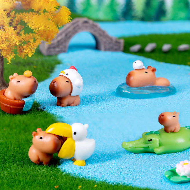 Over 5+ Pcs Miniature Capybara Figurines Cute Set Squishy Silicone Night Light DIY Desk Collection Resin