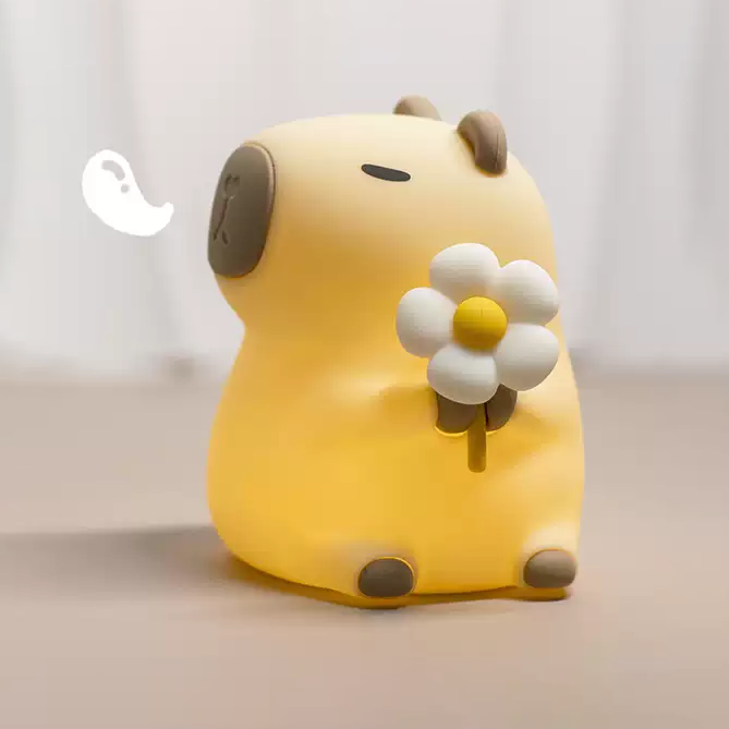 Squishy-Nachtlicht aus Silikon mit Blumen-Capybara-Motiv – perfektes Geschenk für Kinder und Mädchen