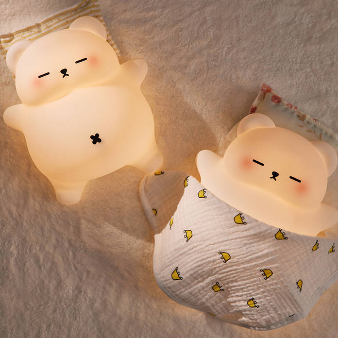 Atmender Bär, kuscheliger, matschiger Schlafbegleiter aus Silikon mit Sound, LED-Nachtlicht, perfektes Geschenk
