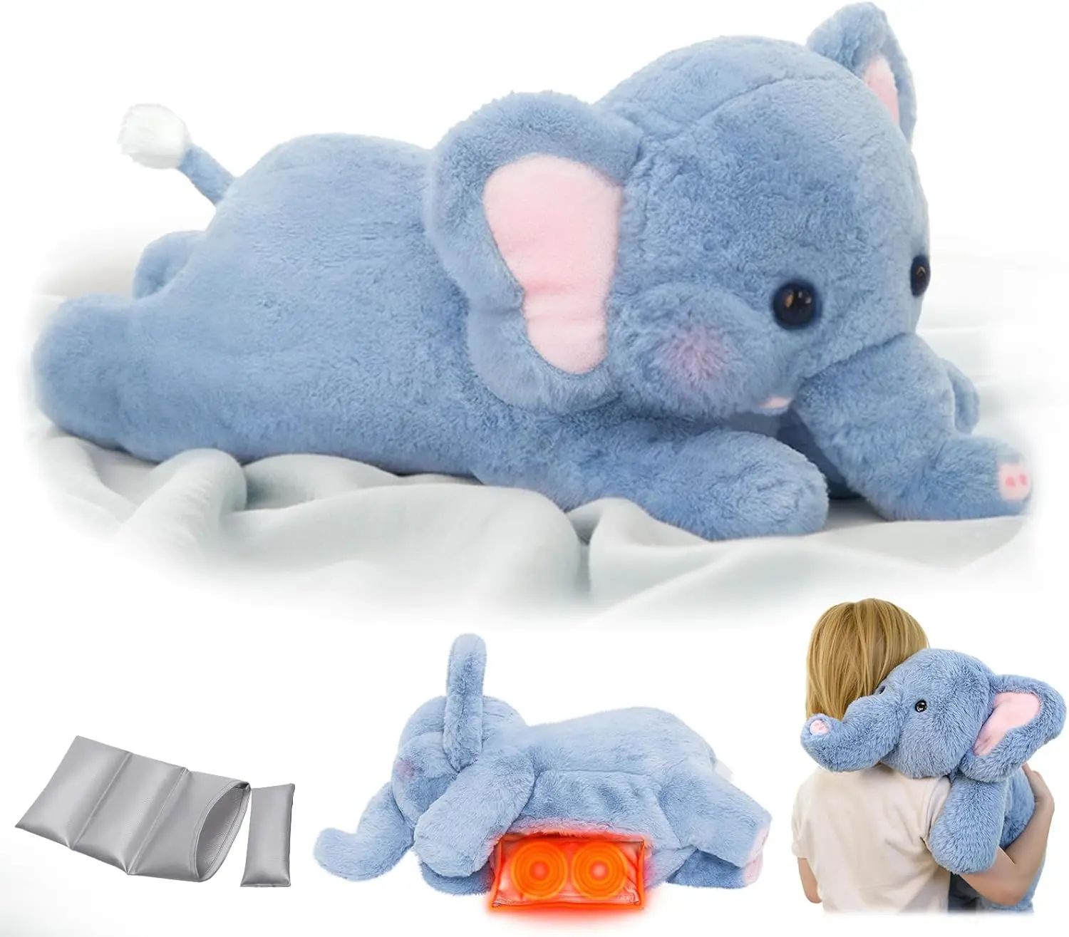 MeWaii® 5lbs Elephant Weighted Stuffed Animal  – Microwavable Plush Heating Pad for Removable Inner Pad, Relaxing Gift
