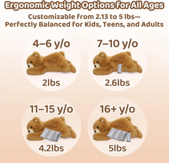 Mewaii® 5lbs Brown Bear Weighted Stuffed Animal  – Microwavable Plush Heating Pad for Removable Inner Pad, Gift for Kids & Adults
