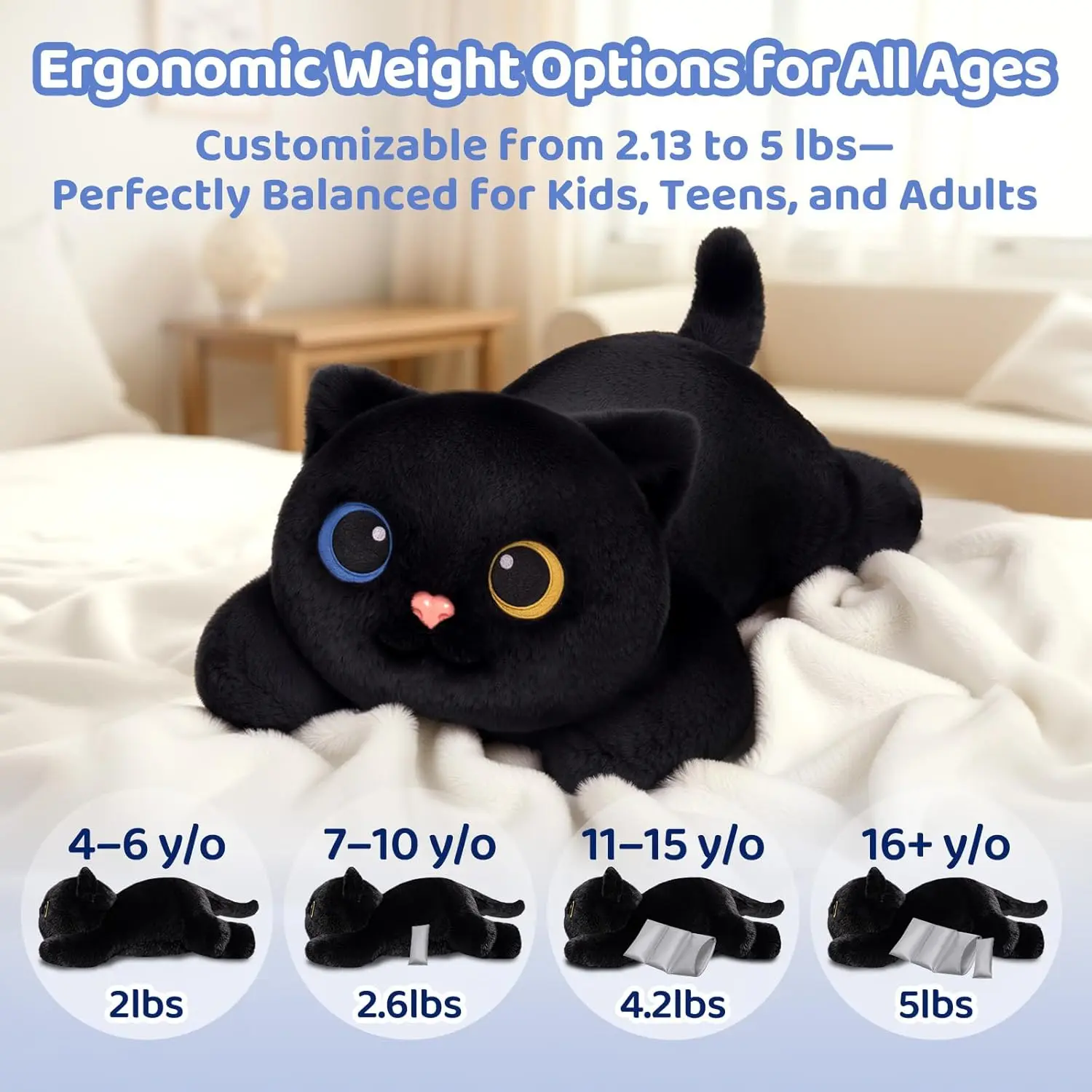 Mewaii®5lb Weighted Stuffed Animals with Microwavable Heating Pad -  Adjustable, Heatable & Coolable Plush for Realistic Hug（Black Cat，23 INCH）