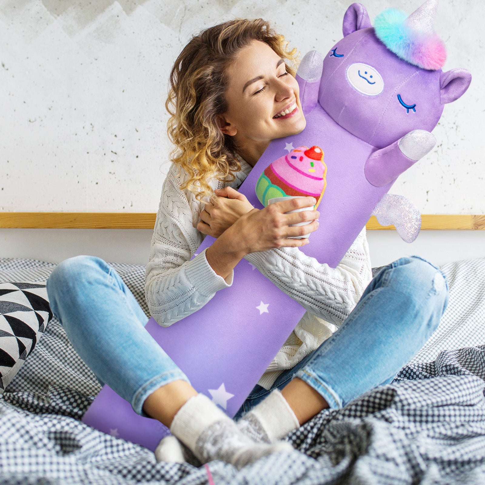 MeWaii® Loooong Family Original Design Tie-Dye Unicorn Plush Long Stuffed Animal Kawaii Plush Pillow Squishy Toy