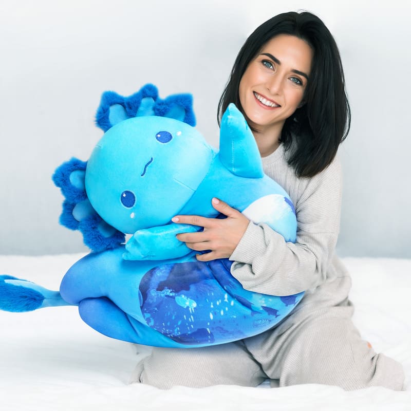 MeWaii® Loooong Family Original Design Blue Ocean Axolotl Plush Long Stuffed Animal Kawaii Plush Pillow Squishy Toy