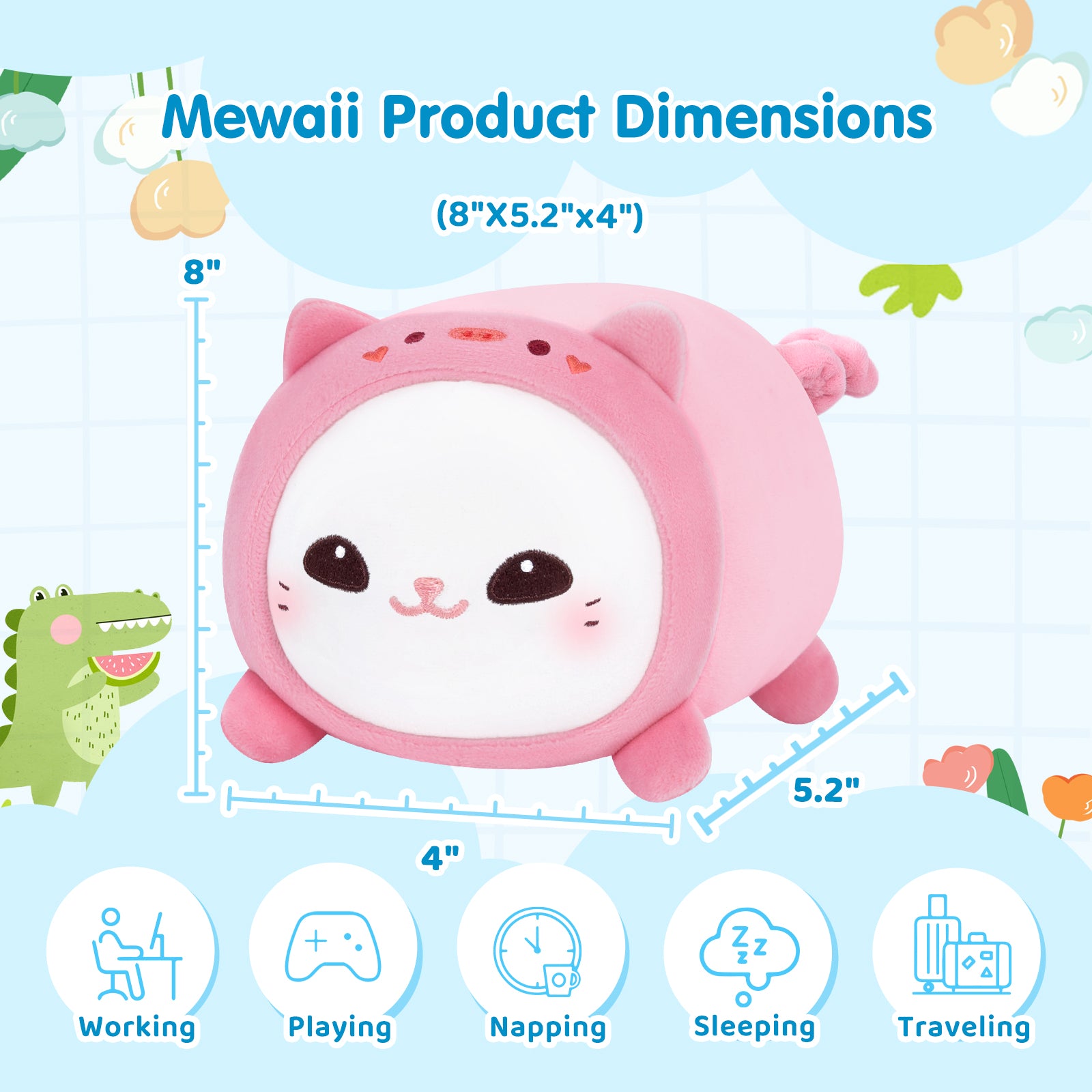 MeWaii® Fluffffy Family Pink Piggy Hood Cat Plush Stuffed Animal Kawaii Plush Pillow Squishy Toy