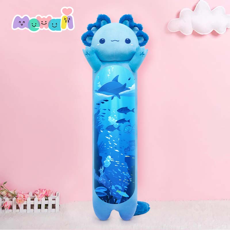 MeWaii® Loooong Family Original Design Blue Ocean Axolotl Plush Long Stuffed Animal Kawaii Plush Pillow Squishy Toy