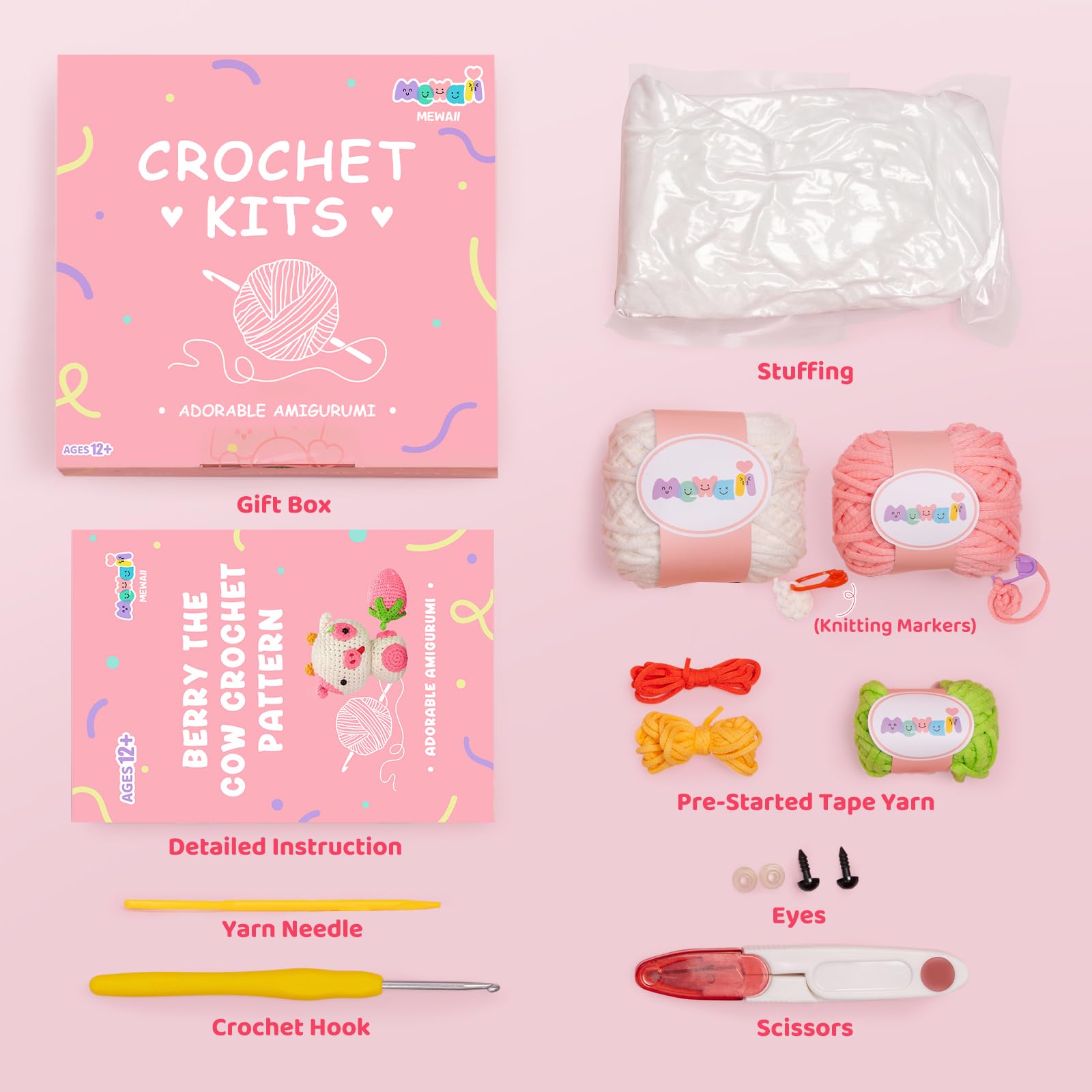 MeWaii®Crochet Kitten Crochet Kit for Beginners with Easy Peasy Yarn