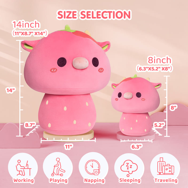 MeWaii® Mushroom Family Painted Berry Cow Kawaii Plush Pillow Squish Toy