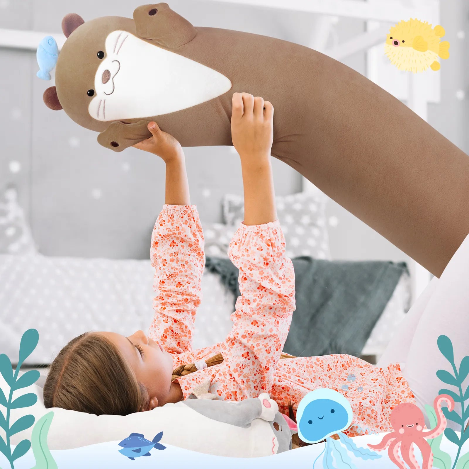 MeWaii® Loooong Family Original Design Fishy Otter Plush Long Stuffed Animal Kawaii Plush Pillow Squishy Toy
