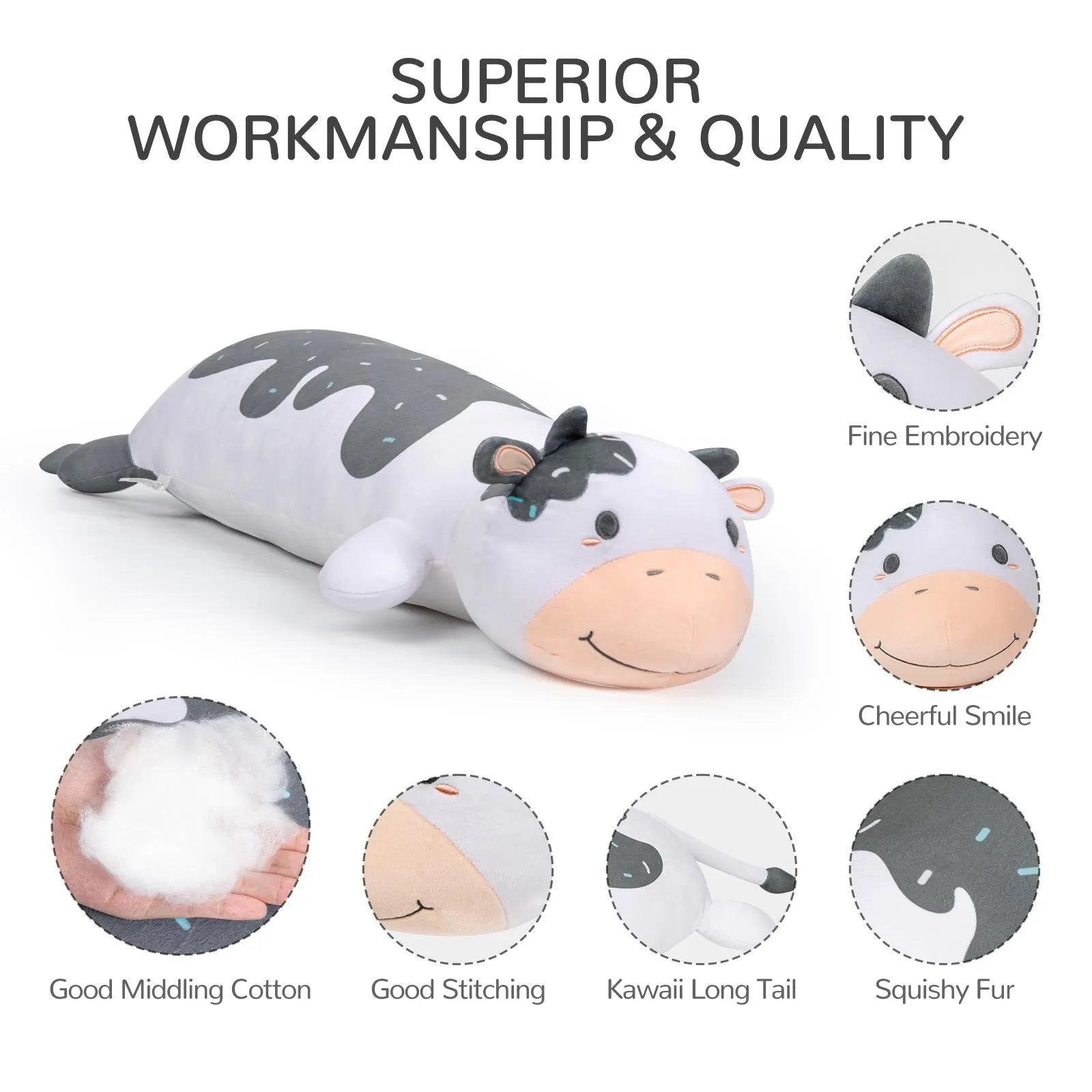 MeWaii® Pearl the Cow Stuffed Animal Kawaii Plush Body Pillow Squishy