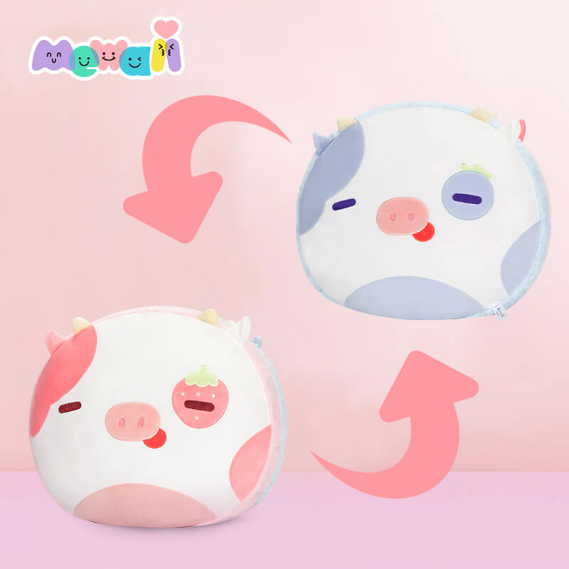 MeWaii® Reversible Plush Strawberry Cow and Blueberry Cow Plush Pillow Stuffed Animals Squishy Throw Reversible Plushies Flip Toys