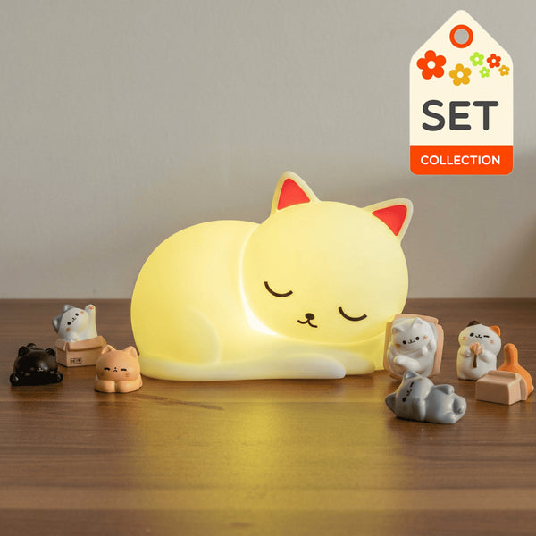 Veilleuse LED en silicone souple en forme de chat qui fait la sieste – Cadeau idéal pour les enfants et les filles