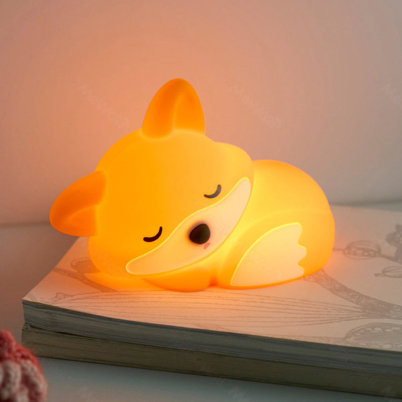 Fuchs-Nachtlicht mit gekräuseltem Schwanz, Silikon, matschig, Tier-Design, perfektes Geschenk