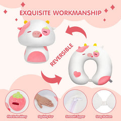 MeWaii® Flip Pillow Strawberry Cow Reversible Throw Pillow Neck Pillow Kawaii Plush Pillow Squish Toy