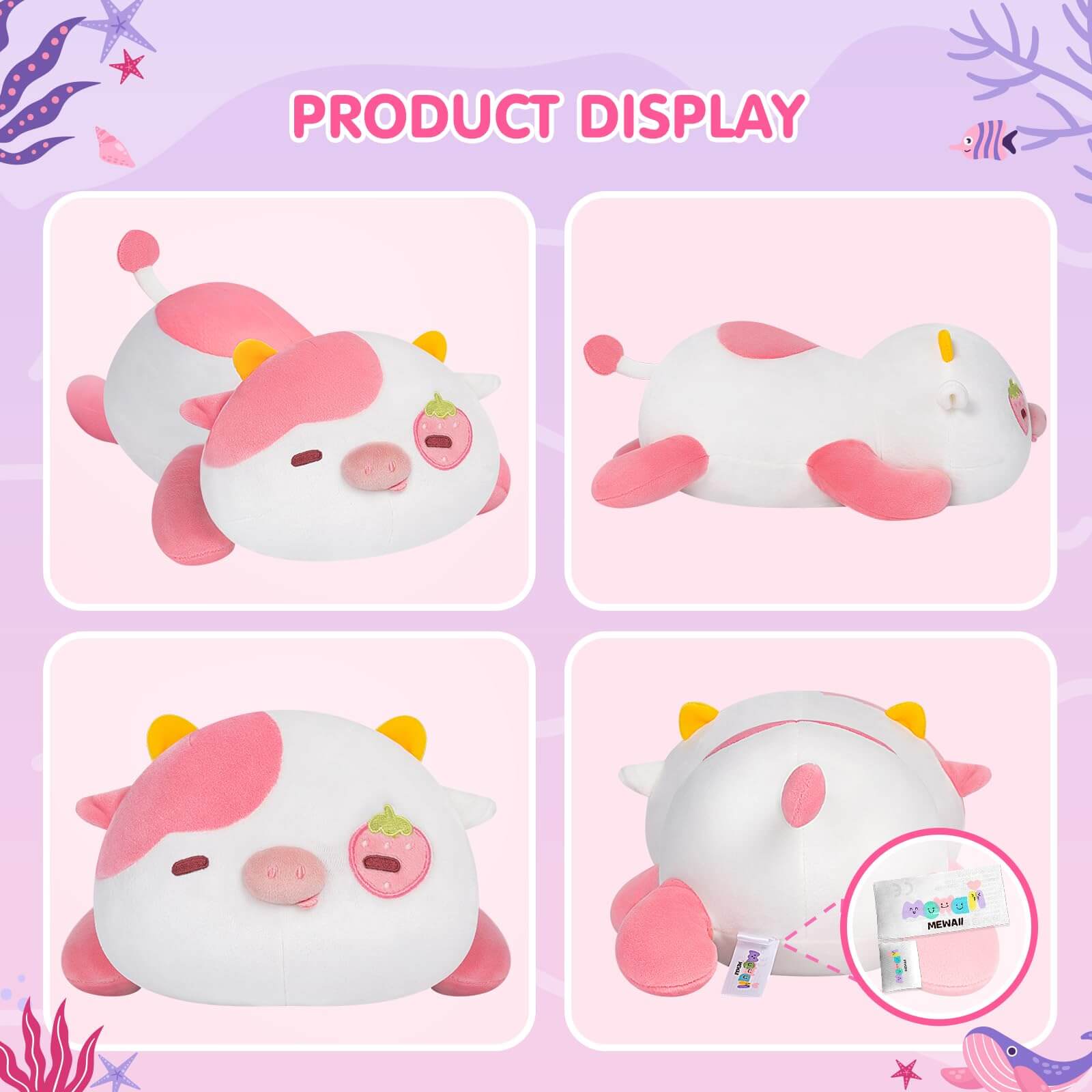 MeWaii® Cute Animal  Strawberry Cow Plush Pillow Kawaii Plushies Stuffed Toys Squishy Plushies Cuddle Body Pillow