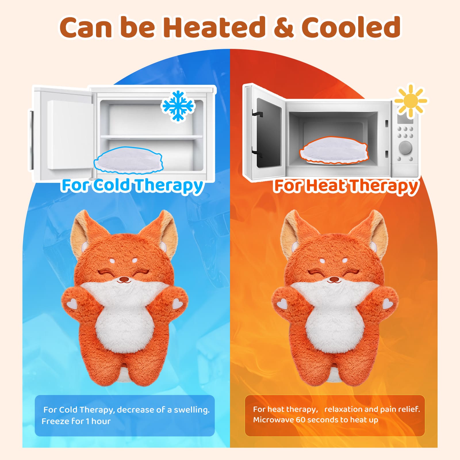 MeWaii® Heating Family Orange Fox Kawaii Stuffed Animal Unscented Microwavable Warmable Heating Pad Plush Toy