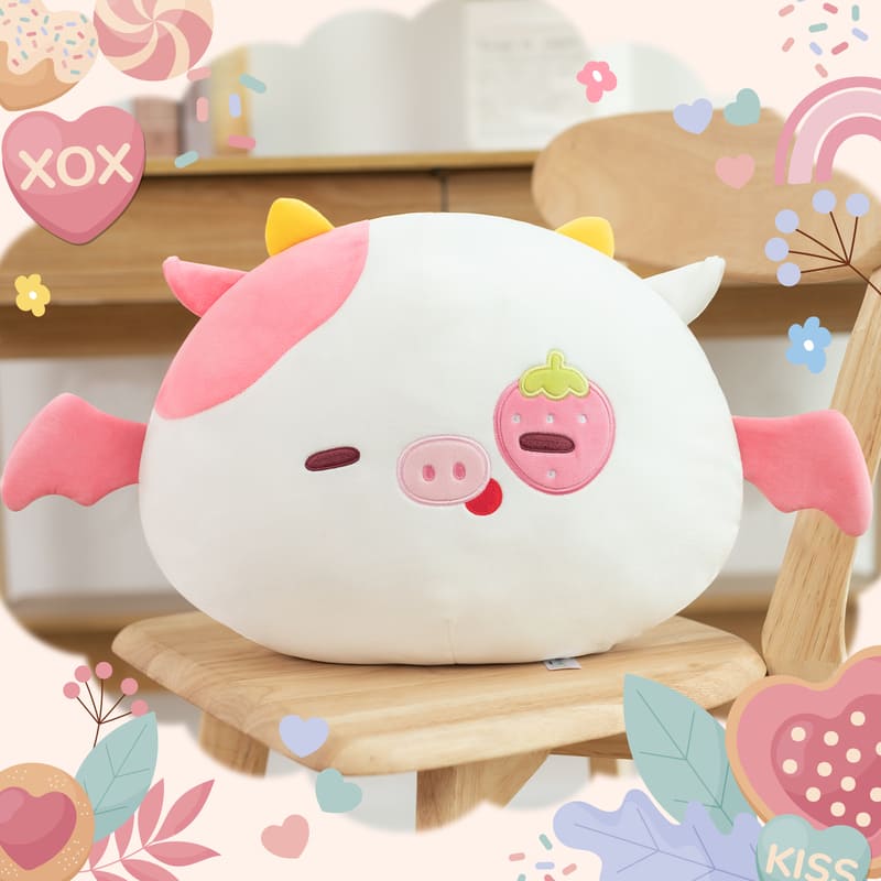 MeWaii®  Throw Pillow Cushion Family Strawberry Cow Stuffed Animal Kawaii Plush Body Squishy Pillow