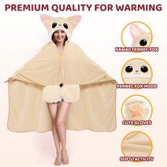 MeWaii Fennec Fox Wearable Blanket Hoodie Ultra Soft Oversized Cozy Blanket for Warm Hugs & Relaxing Moments
