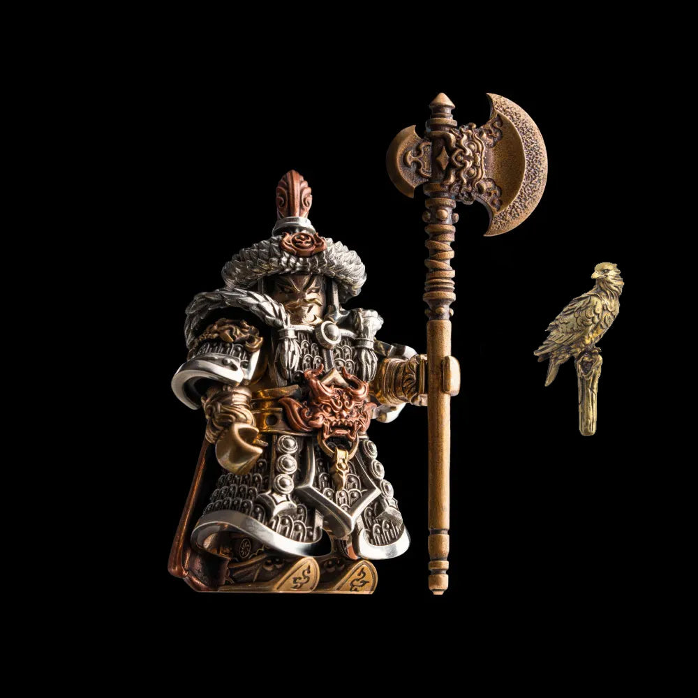 Crusader Figurine Detachable Bronze Bull-Helm Knight Statue Set