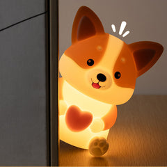 MeWaii® Corgi with Heart Silicone Night Light Cute Puppy Paw Pads Cozy Decor Perfect Gift