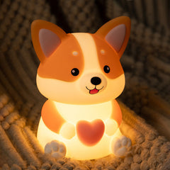 MeWaii® Corgi with Heart Silicone Night Light Cute Puppy Paw Pads Cozy Decor Perfect Gift