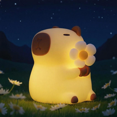 Squishy-Nachtlicht aus Silikon mit Blumen-Capybara-Motiv – perfektes Geschenk für Kinder und Mädchen