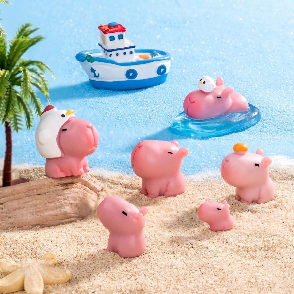 Pink Capy Adorable Light with Miniature Figurine: Perfect Gift & Home Decor