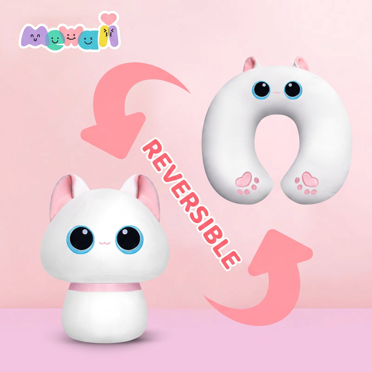 MeWaii® Flip Pillow White Cat Reversible Throw Pillow Neck Pillow Kawaii Plush Pillow Squish Toy